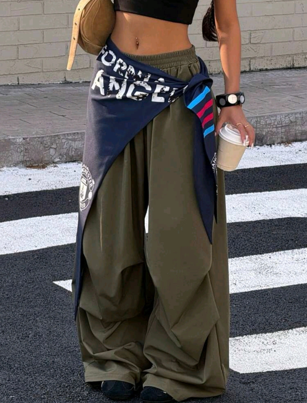 Retro American Style Scarf Tie Loose Fit Wide Leg Pants