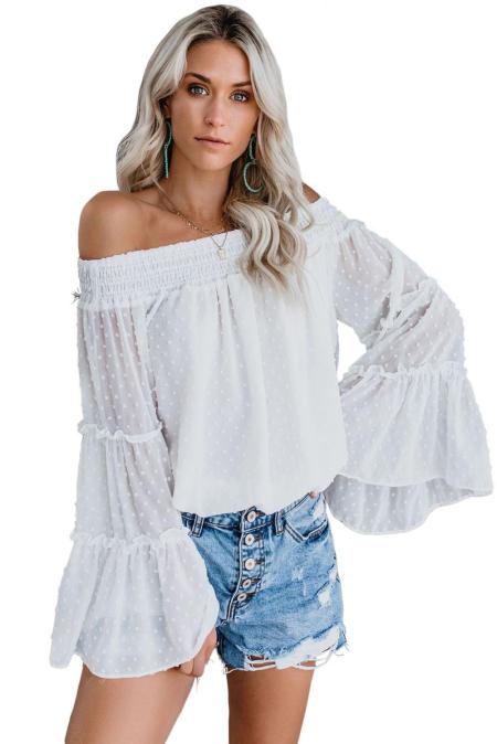 White Swiss Dot Off The Shoulder Top
