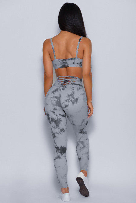 Gray Tie-dye Crisscross Sports and Leggings Set